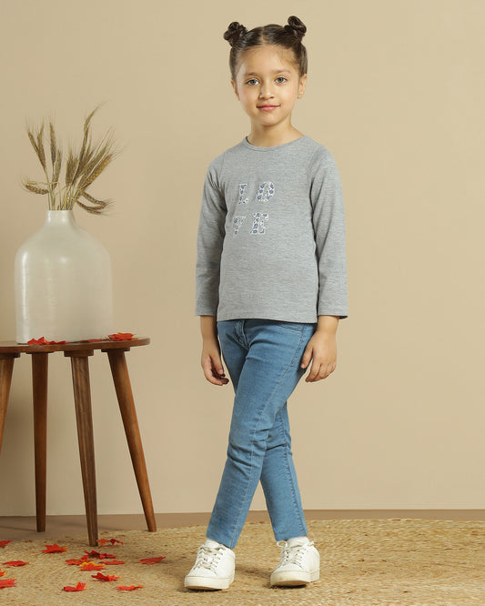 Girls Grey Typography Full Sleeve Top