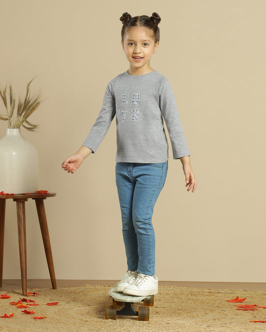 Girls Grey Typography Full Sleeve Top