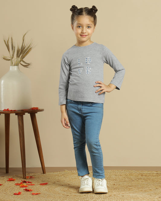 Girls Grey Typography Full Sleeve Top
