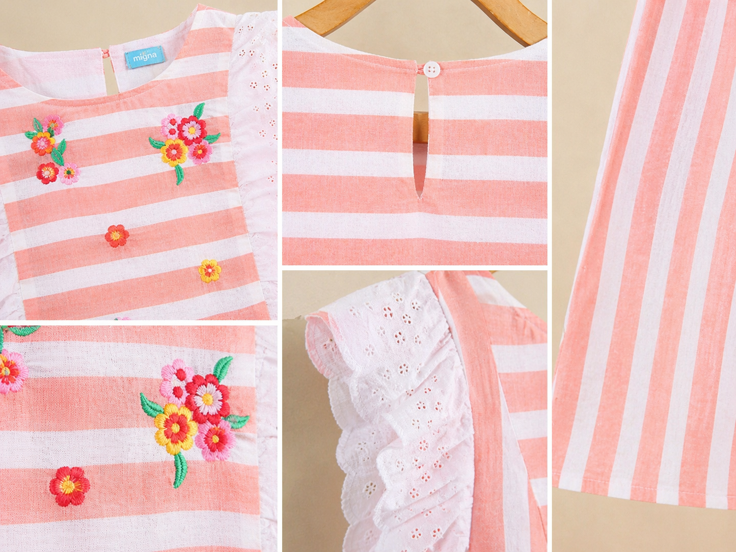 Girls Striped Embroidered Dress