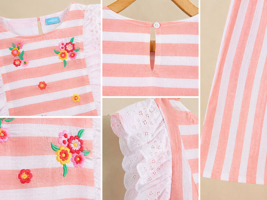 Girls Striped Embroidered Dress