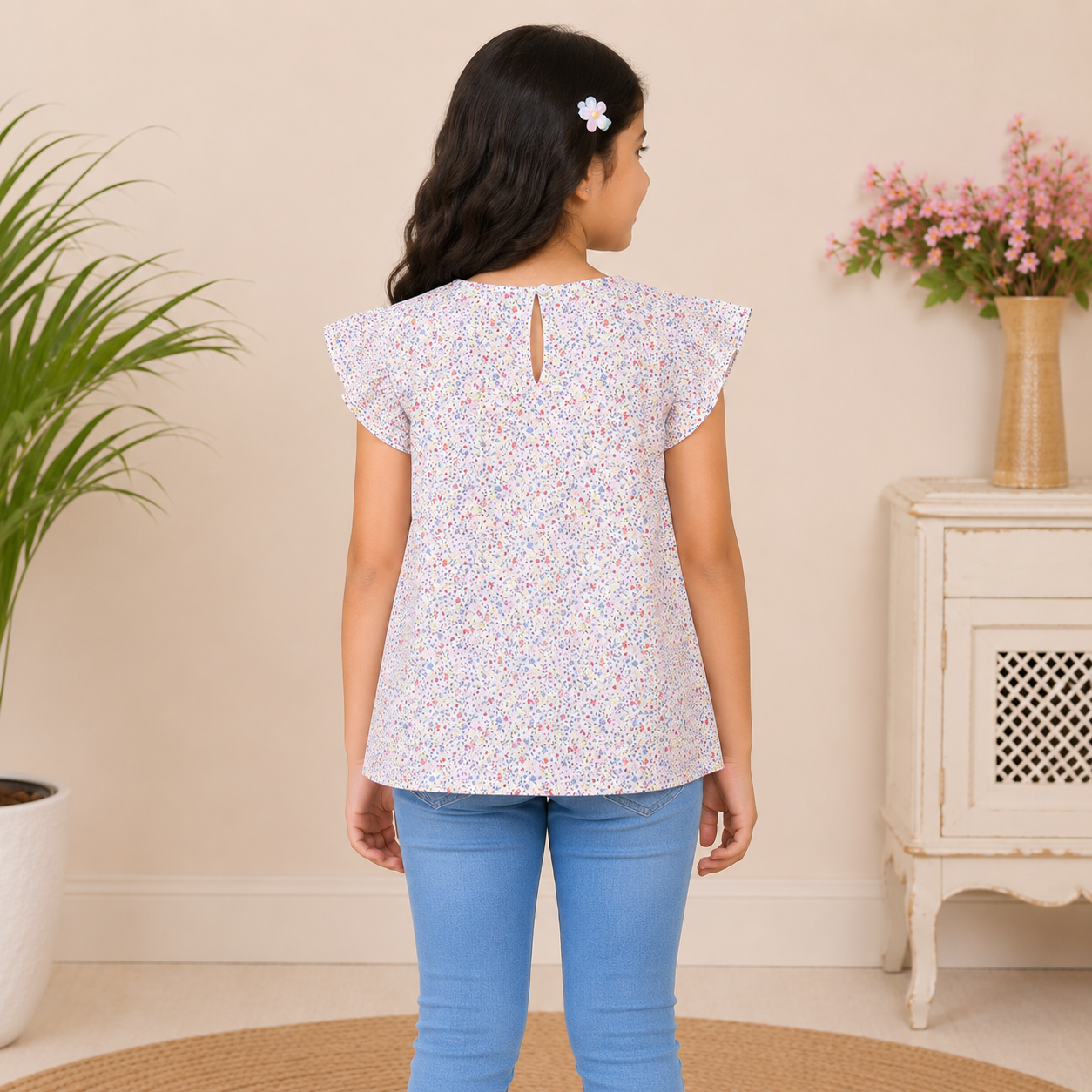 Girls Floral Embroidered Casual Cotton Top