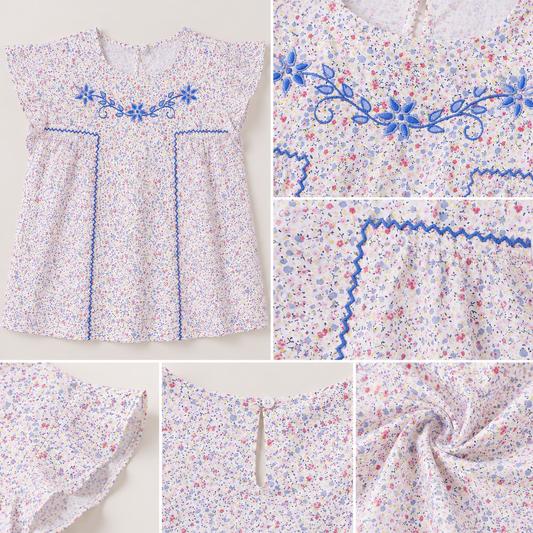 Girls Floral Embroidered Casual Cotton Top