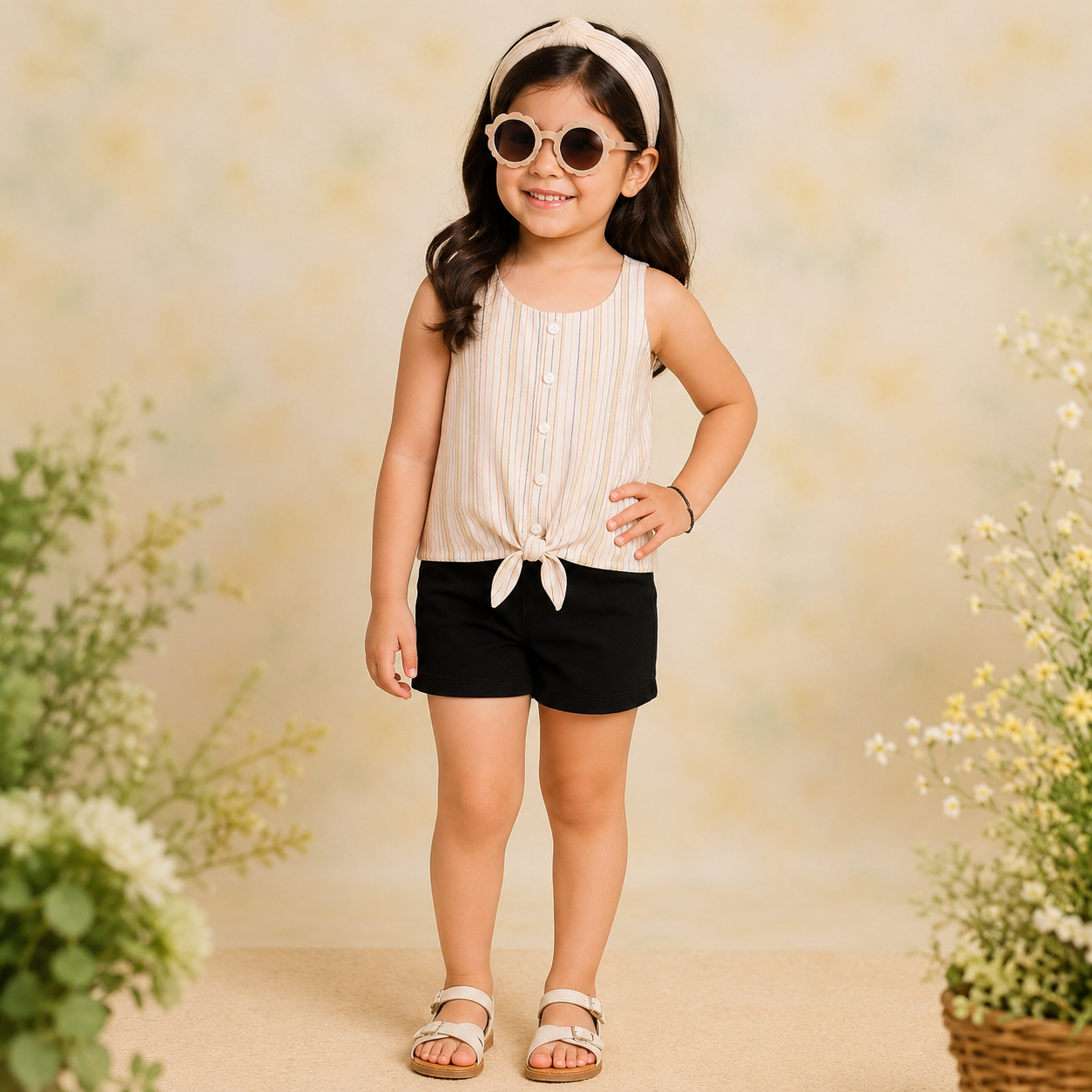Girls Striped Sleeveless Casual Top