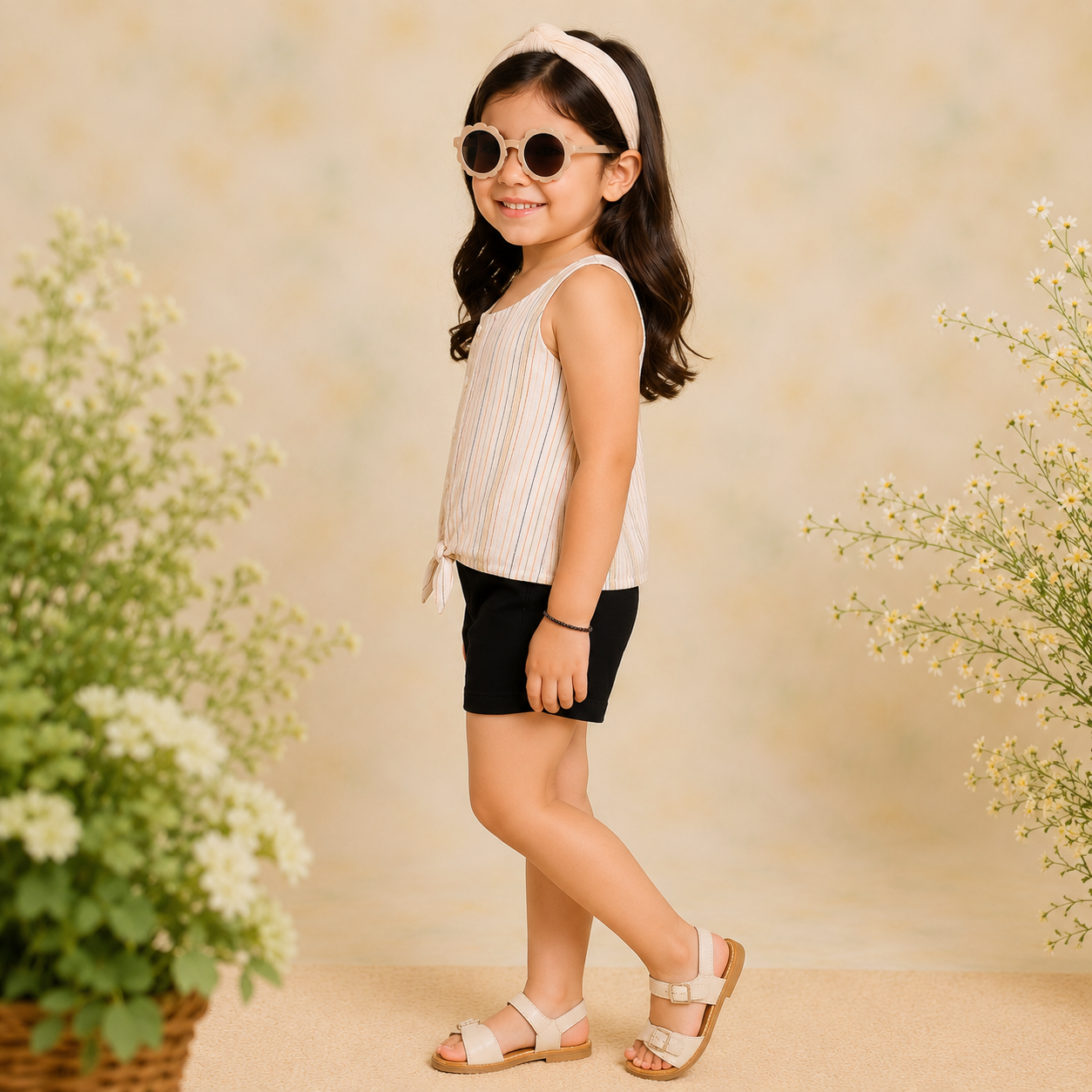 Girls Striped Sleeveless Casual Top