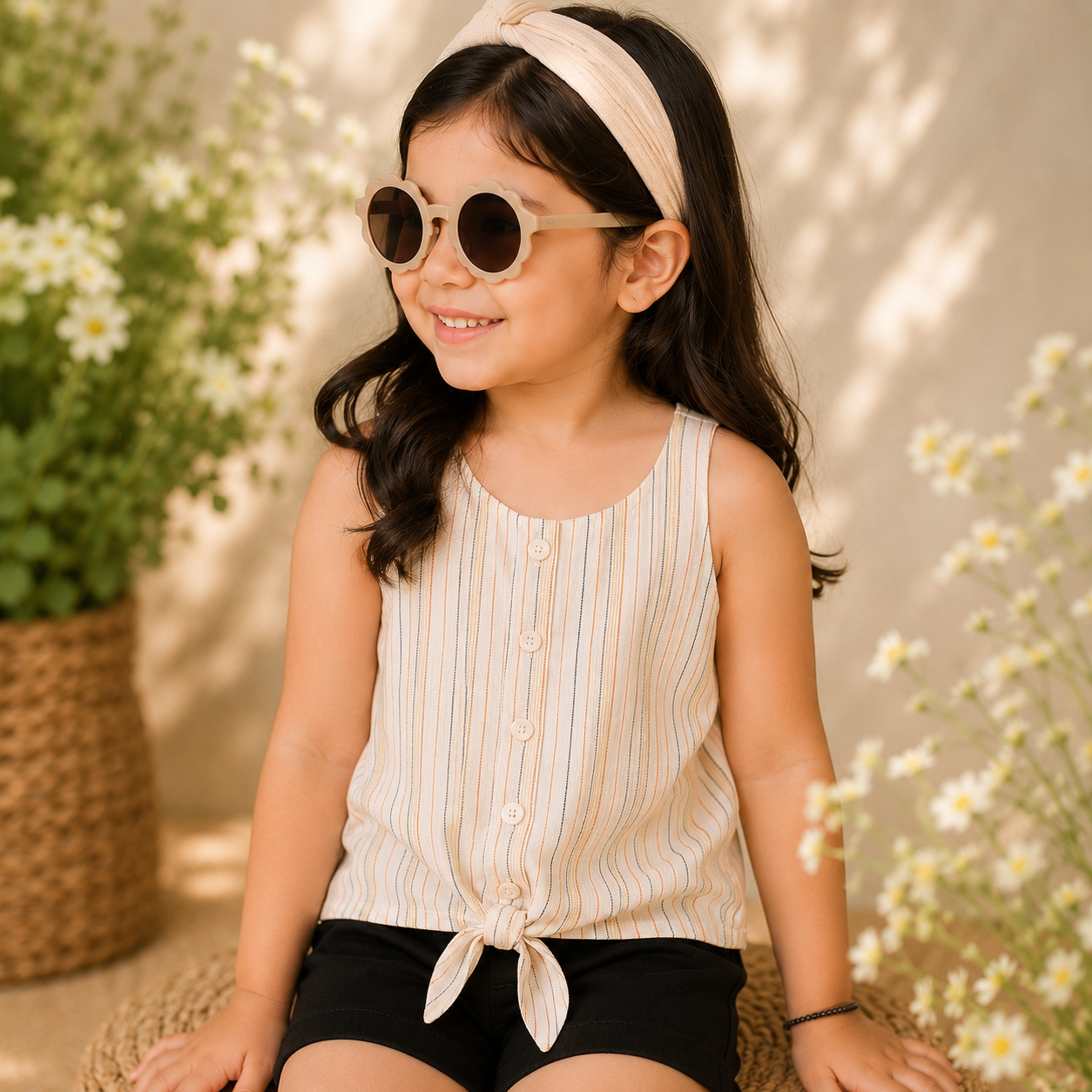 Girls Striped Sleeveless Casual Top