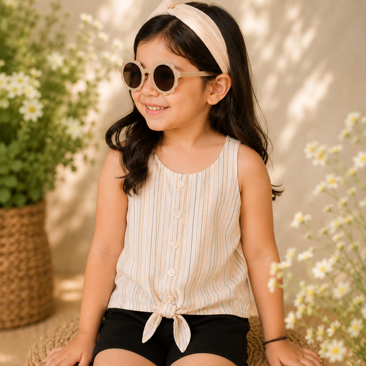 Girls Striped Sleeveless Casual Top