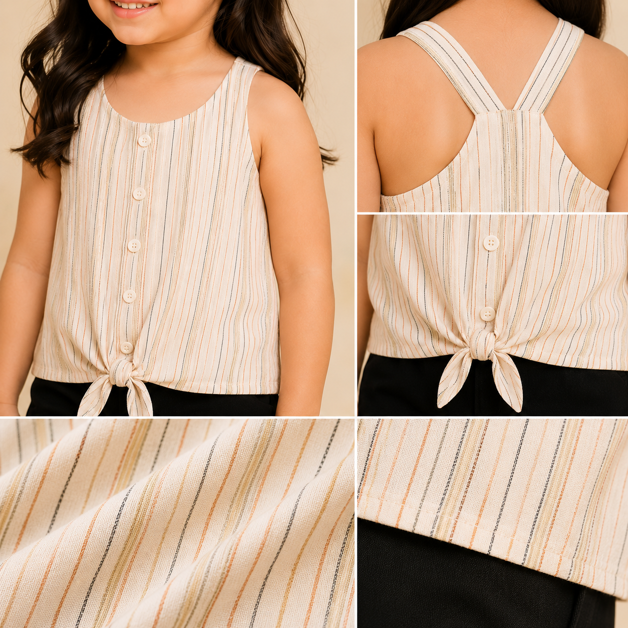 Girls Striped Sleeveless Casual Top