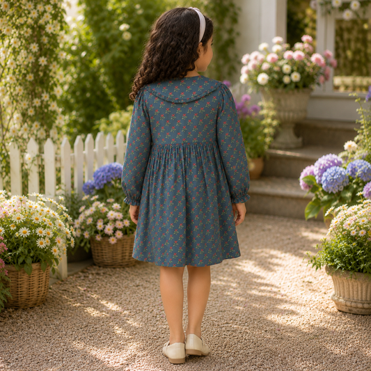 Girls Floral Peter Pan Collar Dress