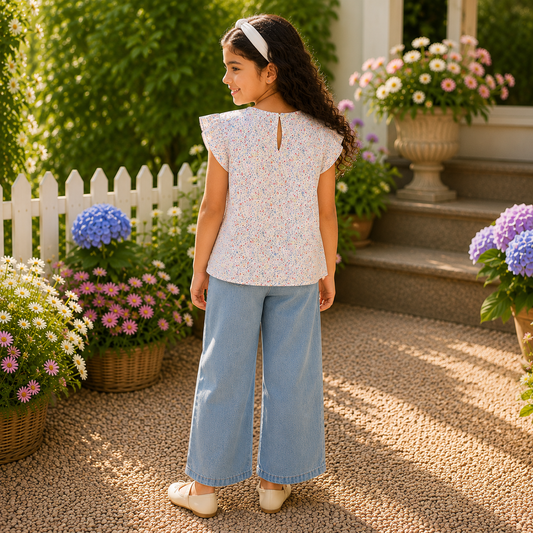 Girls Floral Embroidered Casual Cotton Top