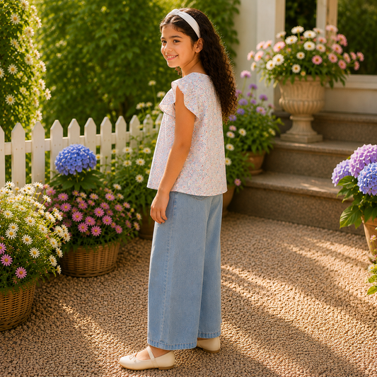 Girls Floral Embroidered Casual Cotton Top