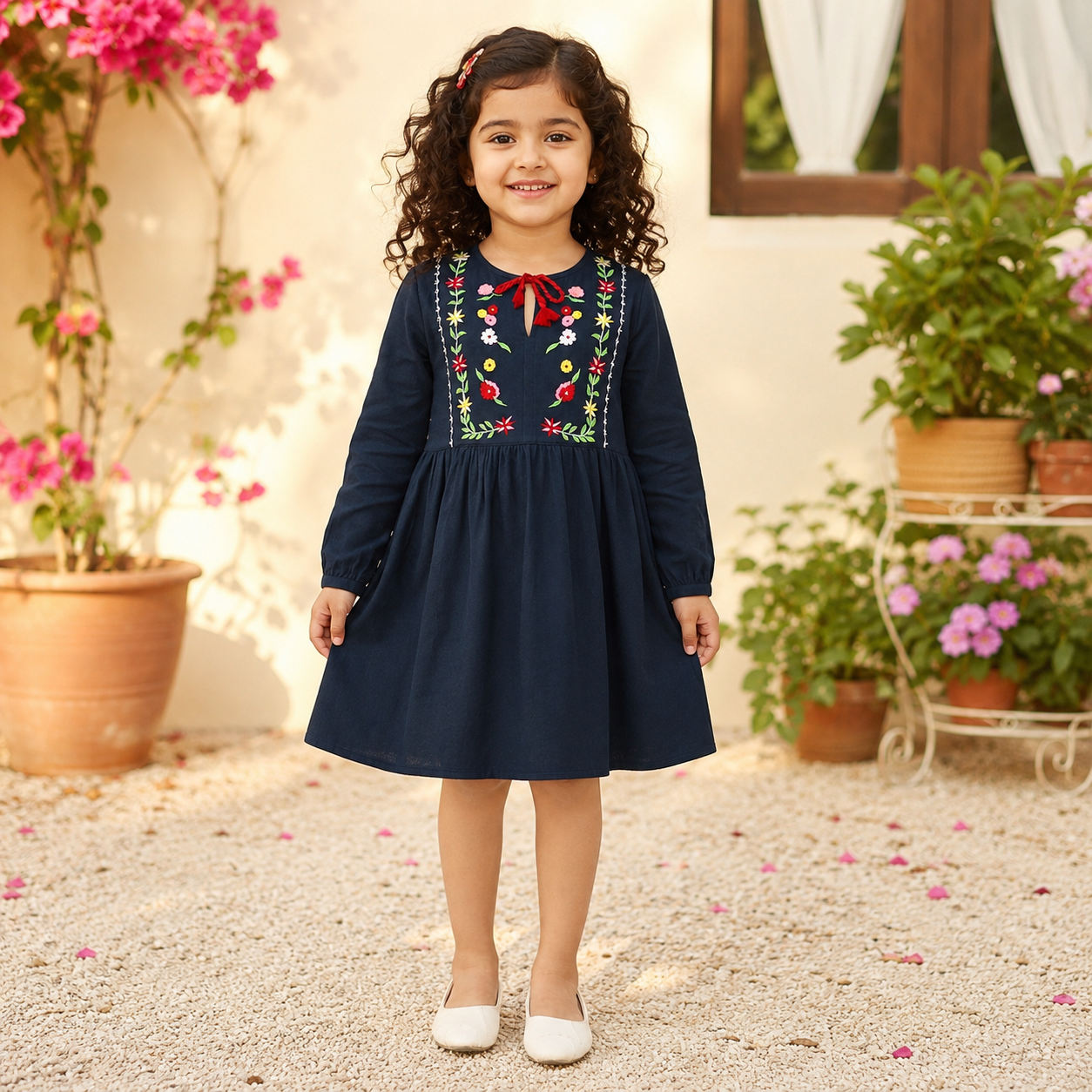 Girls Embroidered Fit & Flare Dress