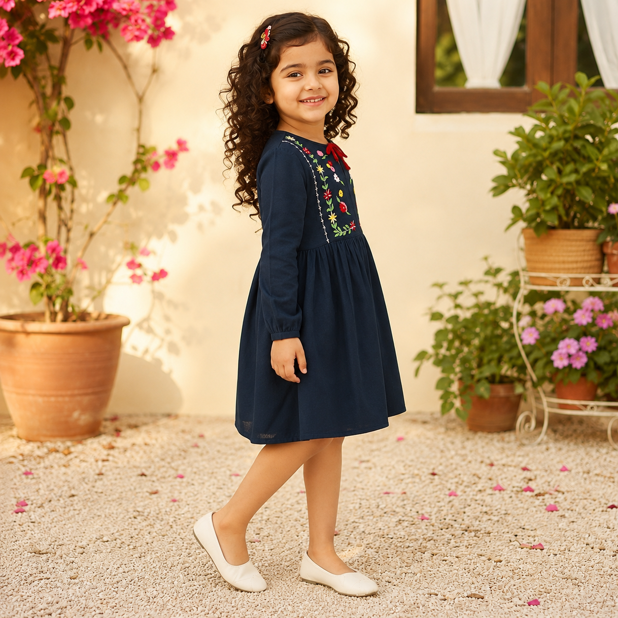 Girls Embroidered Fit & Flare Dress