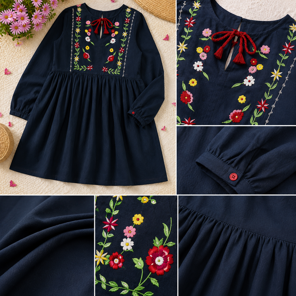 Girls Embroidered Fit & Flare Dress