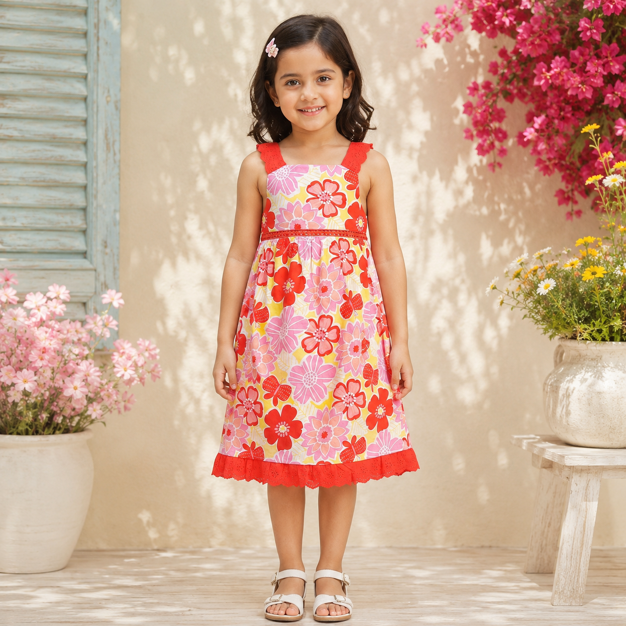 Girls Floral Printed Sleeveless Dress