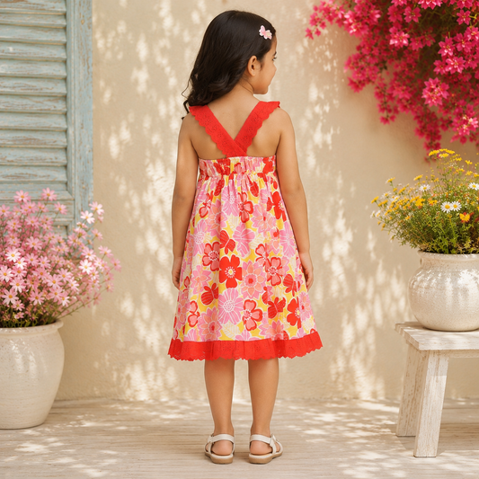 Girls Floral Printed Sleeveless Dress
