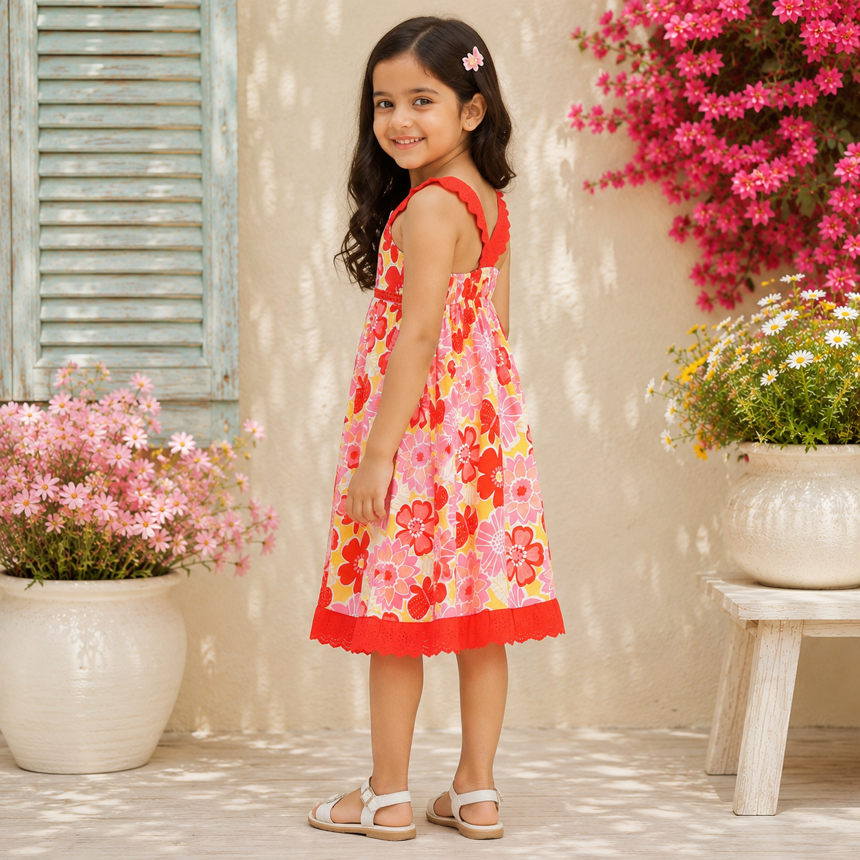 Girls Floral Printed Sleeveless Dress