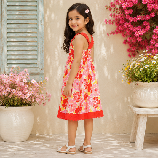 Girls Floral Printed Sleeveless Dress