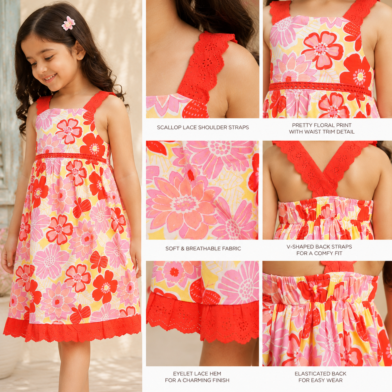 Girls Floral Printed Sleeveless Dress