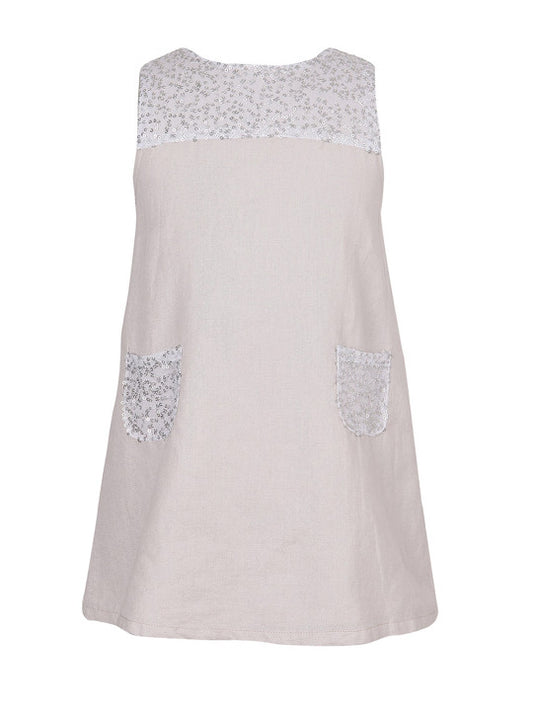Girls Beige Sequin A-Line Dress