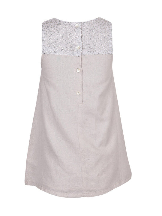 Girls Beige Sequin A-Line Dress