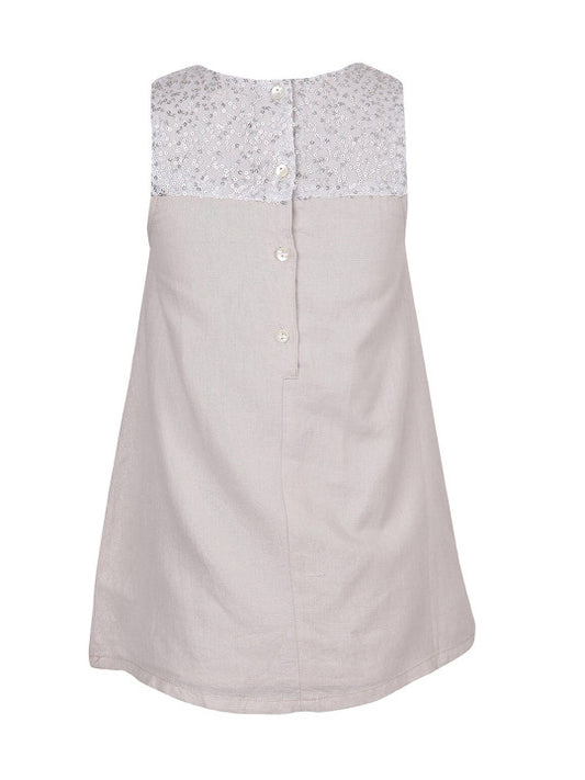 Girls Beige Sequin A-Line Dress