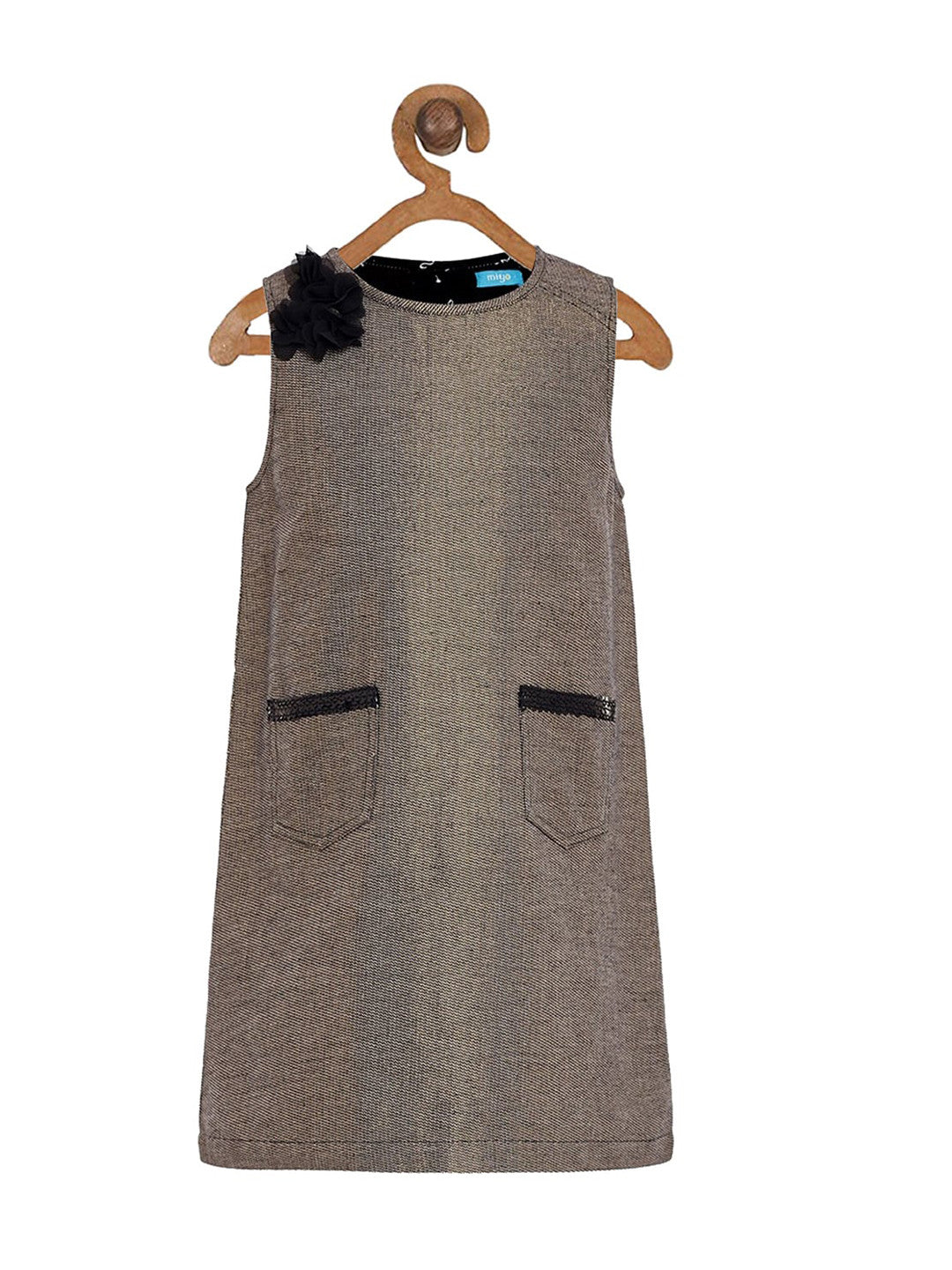 Girls Brown Sleeveless Shift Dress