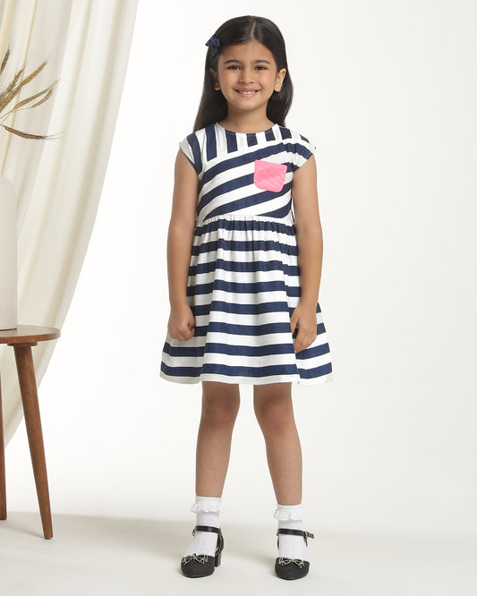 Girls Striped Fit & Flare Dress