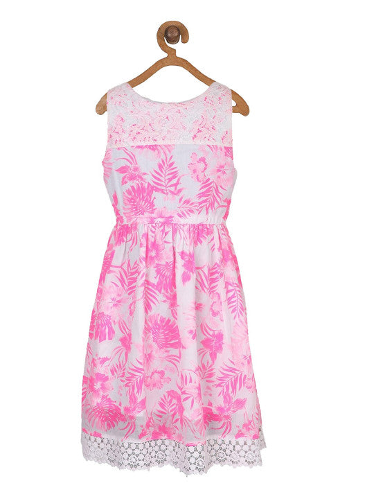 Girls Pink Tropical Floral Dress