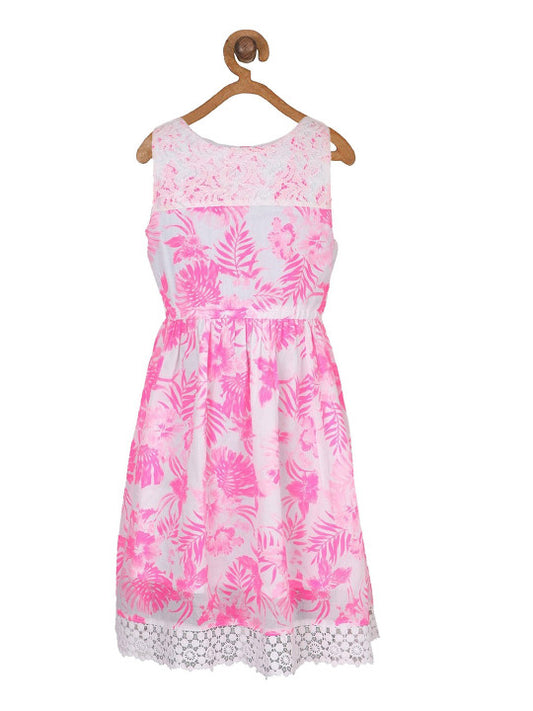 Girls Pink Tropical Floral Dress