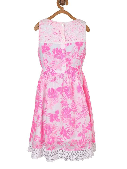 Girls Pink Tropical Floral Dress