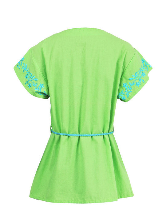 Girls Lime Green Embroidered Top