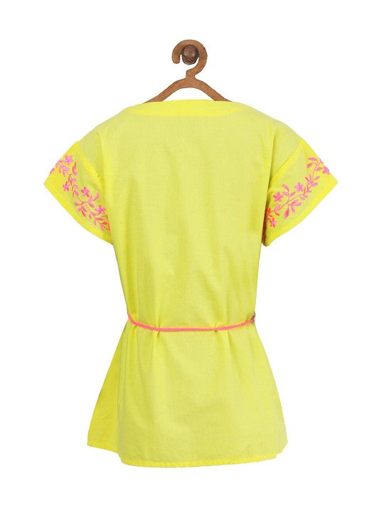 Girls Lemon Yellow Embroidered Top