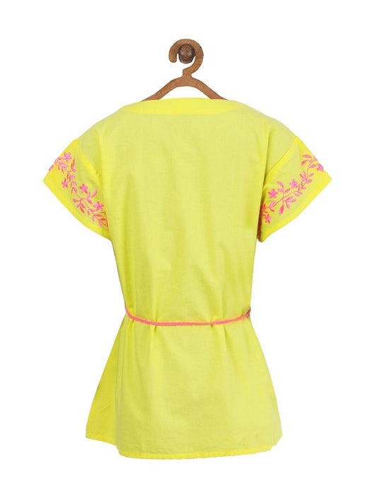 Girls Lemon Yellow Embroidered Top