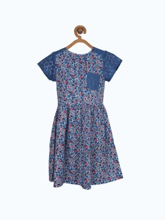 Girls Floral Printed Fit & Flare Dress