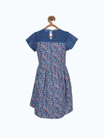 Girls Floral Printed Fit & Flare Dress