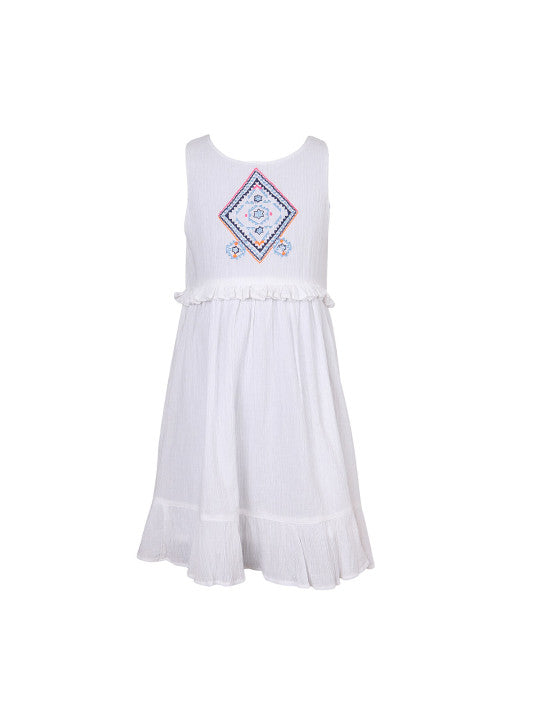 Girls White Embroidered Tiered Dress