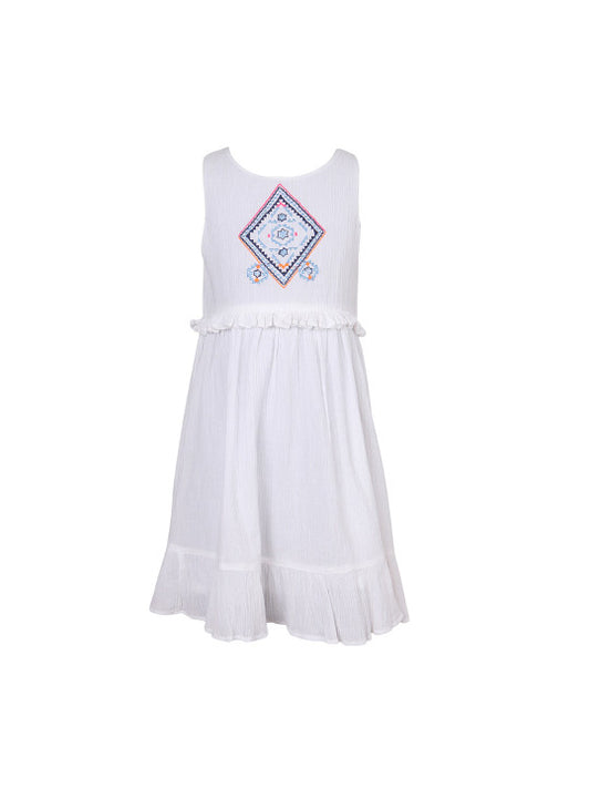 Girls White Embroidered Tiered Dress