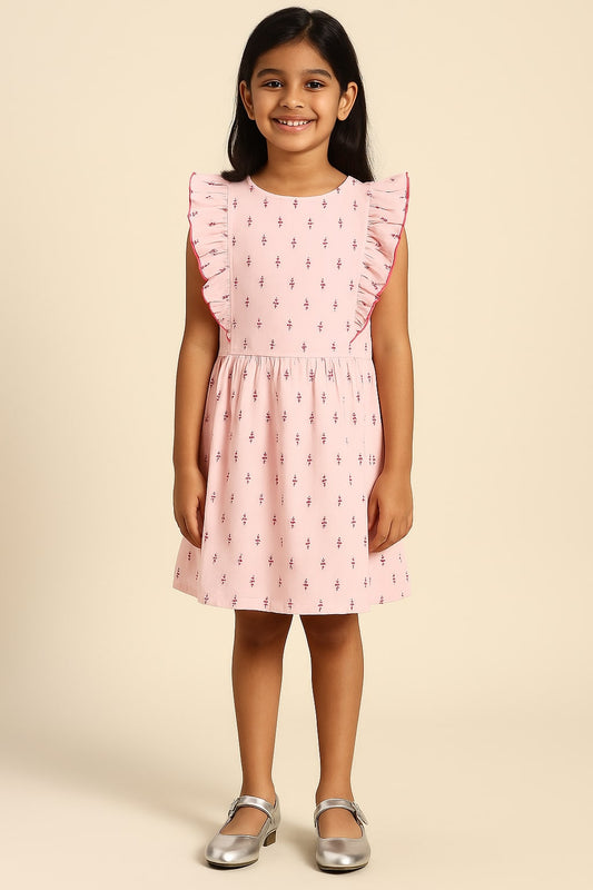 Girls Printed Ruffle Sleeve Dress