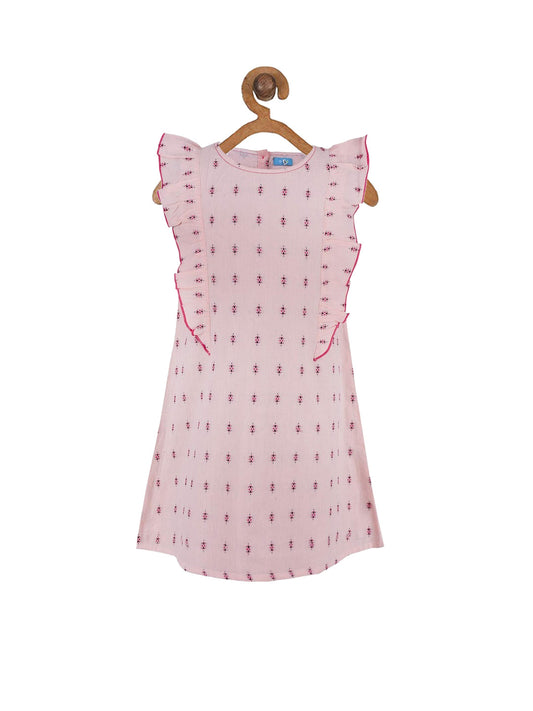 Girls Printed Ruffle Sleeve Dress