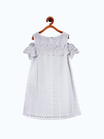 Girls White Schiffli A-Line Dress