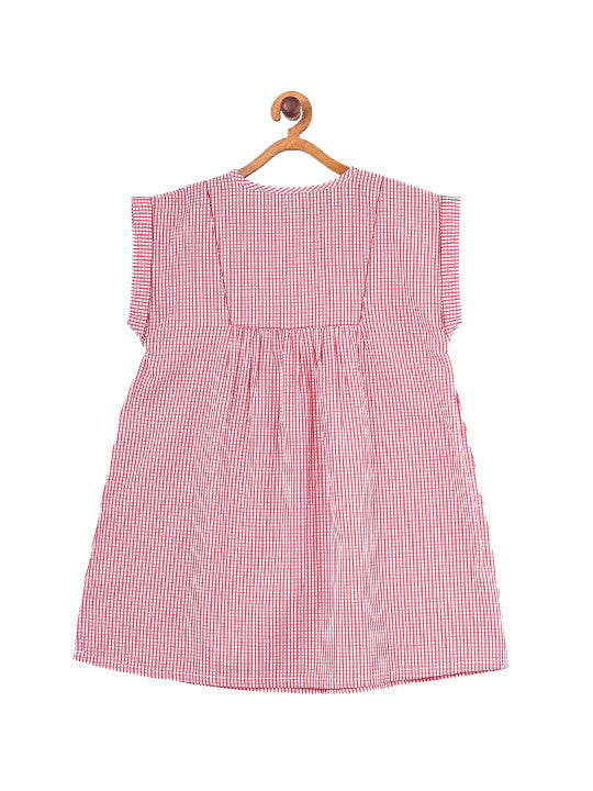 Girls Red Checked Embroidered Dress