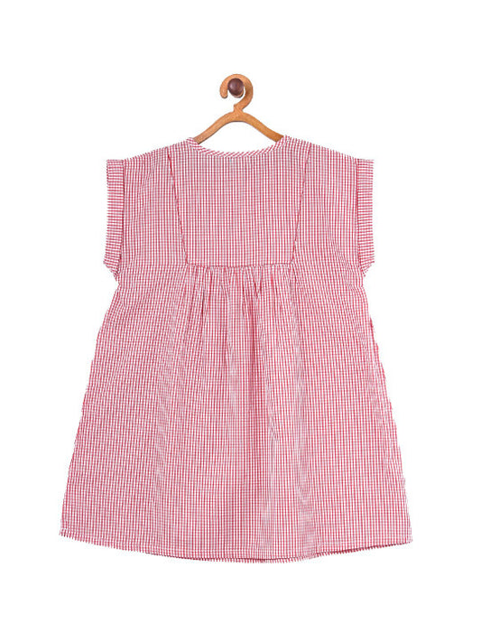 Girls Red Checked Embroidered Dress