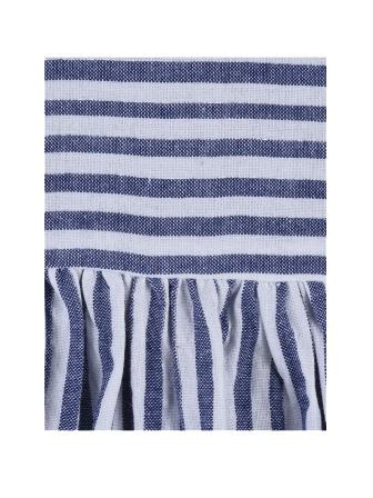Girls Blue Striped Lace Sleeve Dress