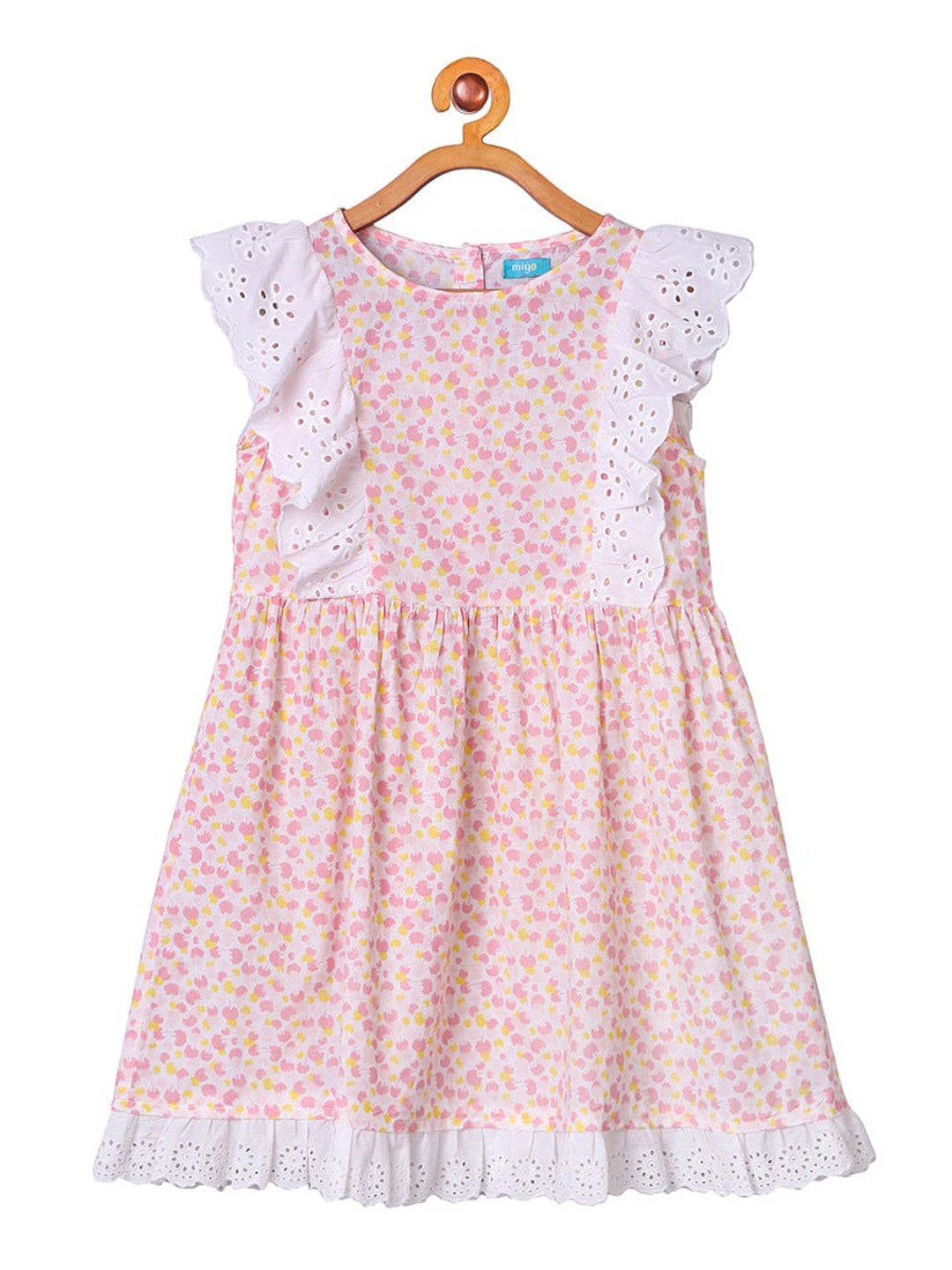 Girls Floral Schiffli Flared Dress