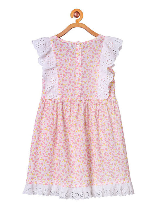 Girls Floral Schiffli Flared Dress