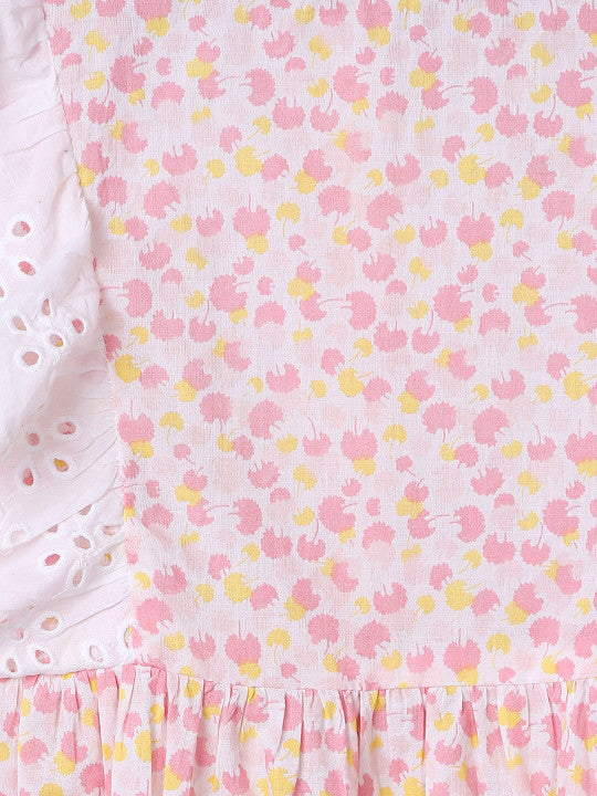 Girls Floral Schiffli Flared Dress