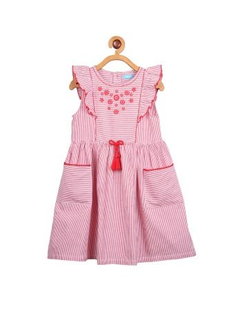 Girls Striped Embroidered Dress