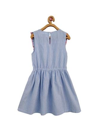 Girls Blue Striped Embroidered Dress