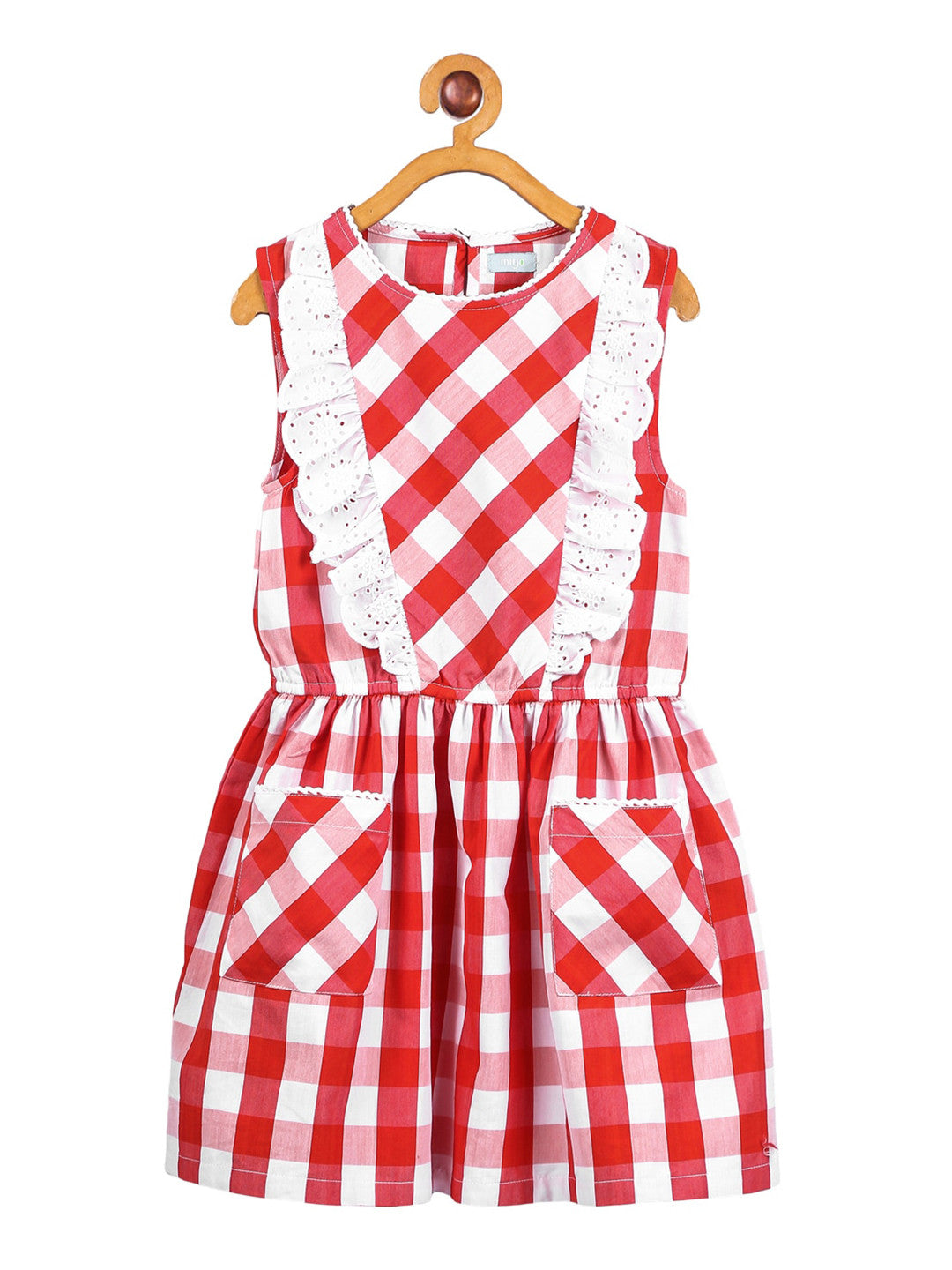 Girls Red Checked Sleeveless Dress